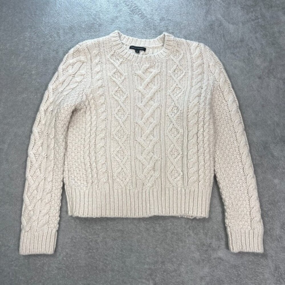 Banana Republic Women's White and Cream Jumper Fisherman Cable-knit Sweater‎ M